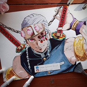 Glow in the dark aquarel schilderij als een PRINT Tenngen - Anime geïnspireerd Swordsman Hashira Pillar Gift Christmas Birthday Fanart Game Room