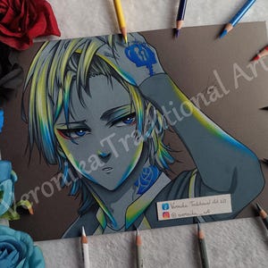 Dibujo a lápiz de color de anime Glow art IMPRESIÓN premium - M1chael Kaiser Blue L0ck - Regalo, Fanart