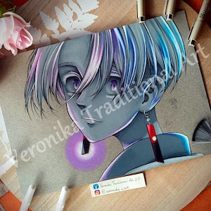 Anime Colored Pencil Drawing Glow Premium PRINT - 1zana Tokyo Rev - Gift for Christmas Birthday Fanart