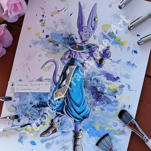 B33RUS/rekeningen aquarel schilderij als een PRINT-anime, fantasy, spynxh kat cadeau voor kerst verjaardag fanart game room