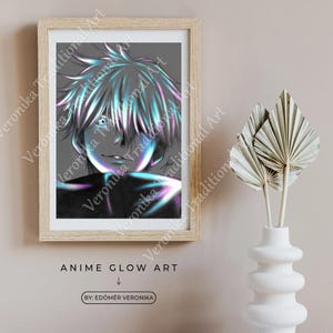 Anime Drawing Glow art Premium PRINT - G0J0 Satoru JJK - Gift, Fanart