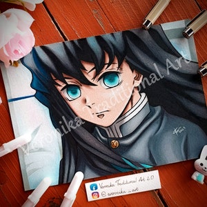 Anime Buntstift Zeichnung Realistisch als PRINT Dämon Säule Hashira Schwertkämpfer Tok1to Geschenk für Weihnachten Geburtstag Fanart Spielzimmer