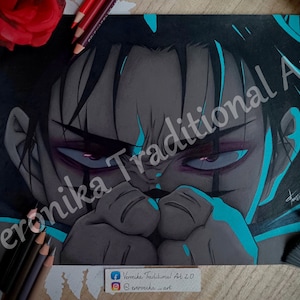 Anime kleurpotloodtekening Glow art Premium PRINT - Chos0 JJK - Cadeau voor kerstverjaardag Fanart Game Room