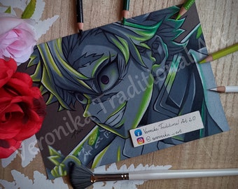 Anime Colored Pencil Drawing Glow art Premium PRINT - Sh1nazugawa Sanem1 - Gift for Christmas Birthday Fanart Game Room