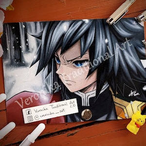 Dibujo a lápiz de colores de anime realista como IMPRESIÓN Demon Pillar Hashira Swordsman G1yuu Regalo para Navidad Cumpleaños Fanart Sala de juegos