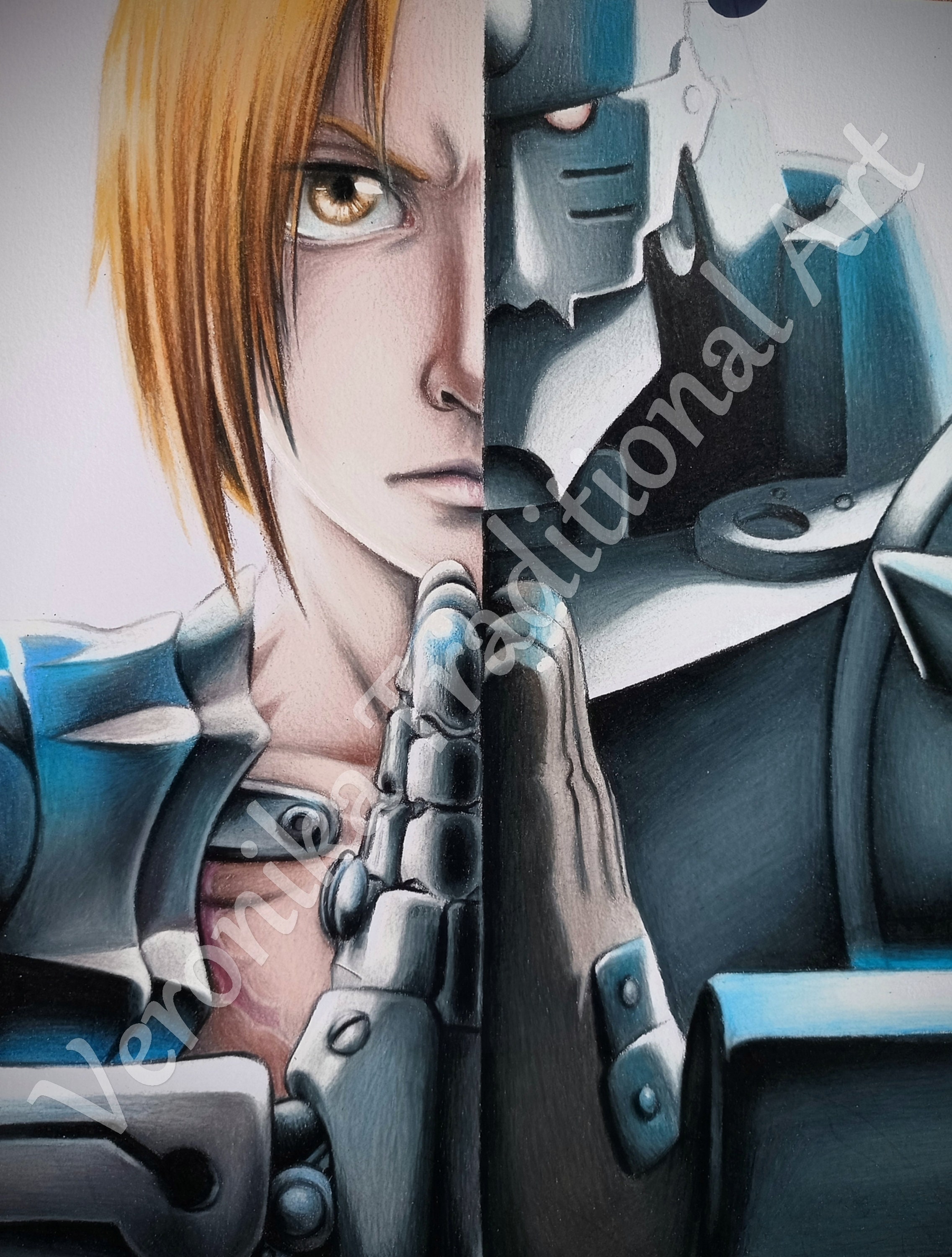 Anime Colored Pencil Drawing Realistic Premium PRINT FMA Ed & Al Gift ...