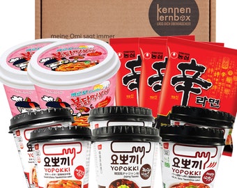 Koreaanse Topokki Ramen Box | Introductiedoos met 6 Topokki Cups en 2 Carbo buldak Topokki Cups en 3 instantnoedels