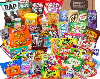 Mighty Sweet Box | Kennenlernbox mit 77 beliebten Süßigkeiten aus USA und Korea | Geschenkidee für besondere Anlässe wie zum Geburtstag