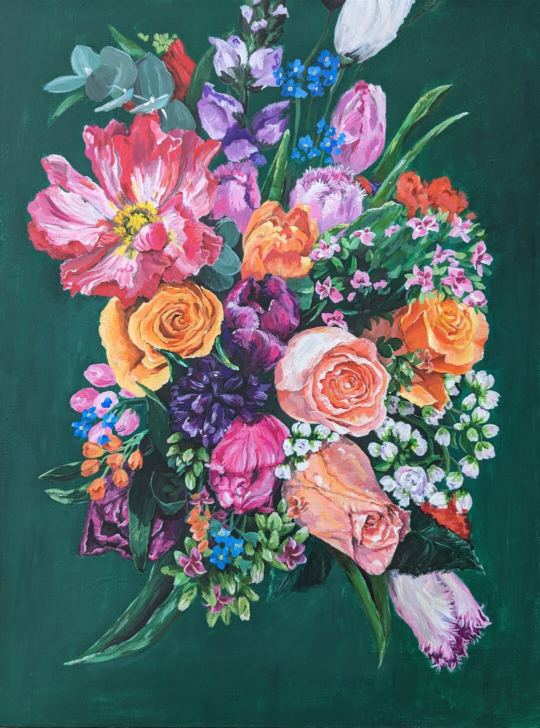 Custom Flower Bouquet, Bridal Bouquet, Original Painting Bespoke Memory for Weddings