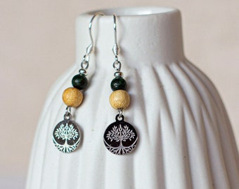 Palo Santo pearl earrings hanging silver • tree of life plates • turquoise • sustainable • spiritual