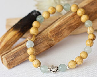 Palo Santo bracelet, turtle, aquamarine, holy wood