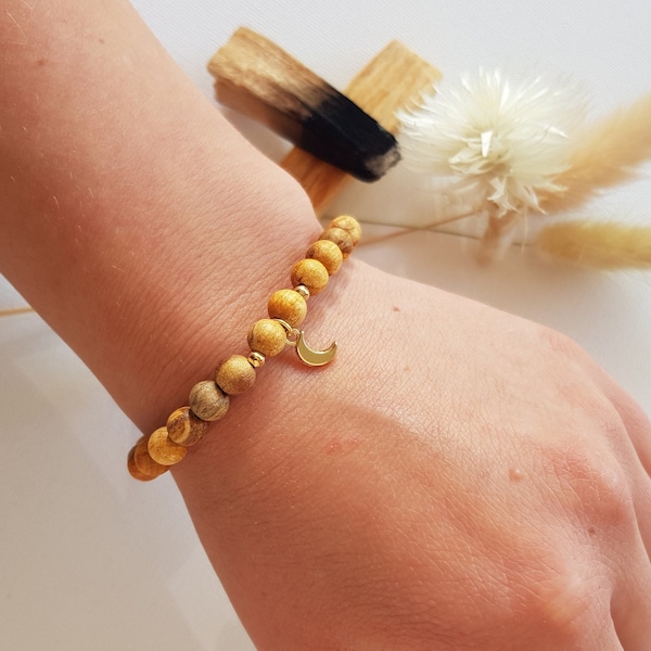 Palo Santo bracelet, golden moon, sacred wood