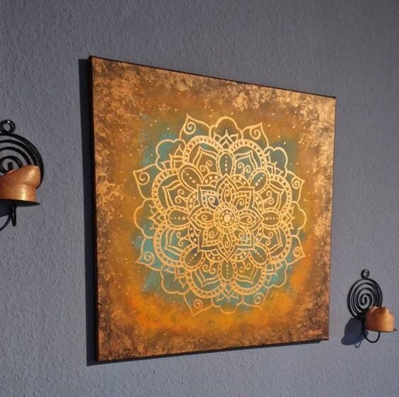Mandala Bild Kupfer Acryl Malerei Bild 1