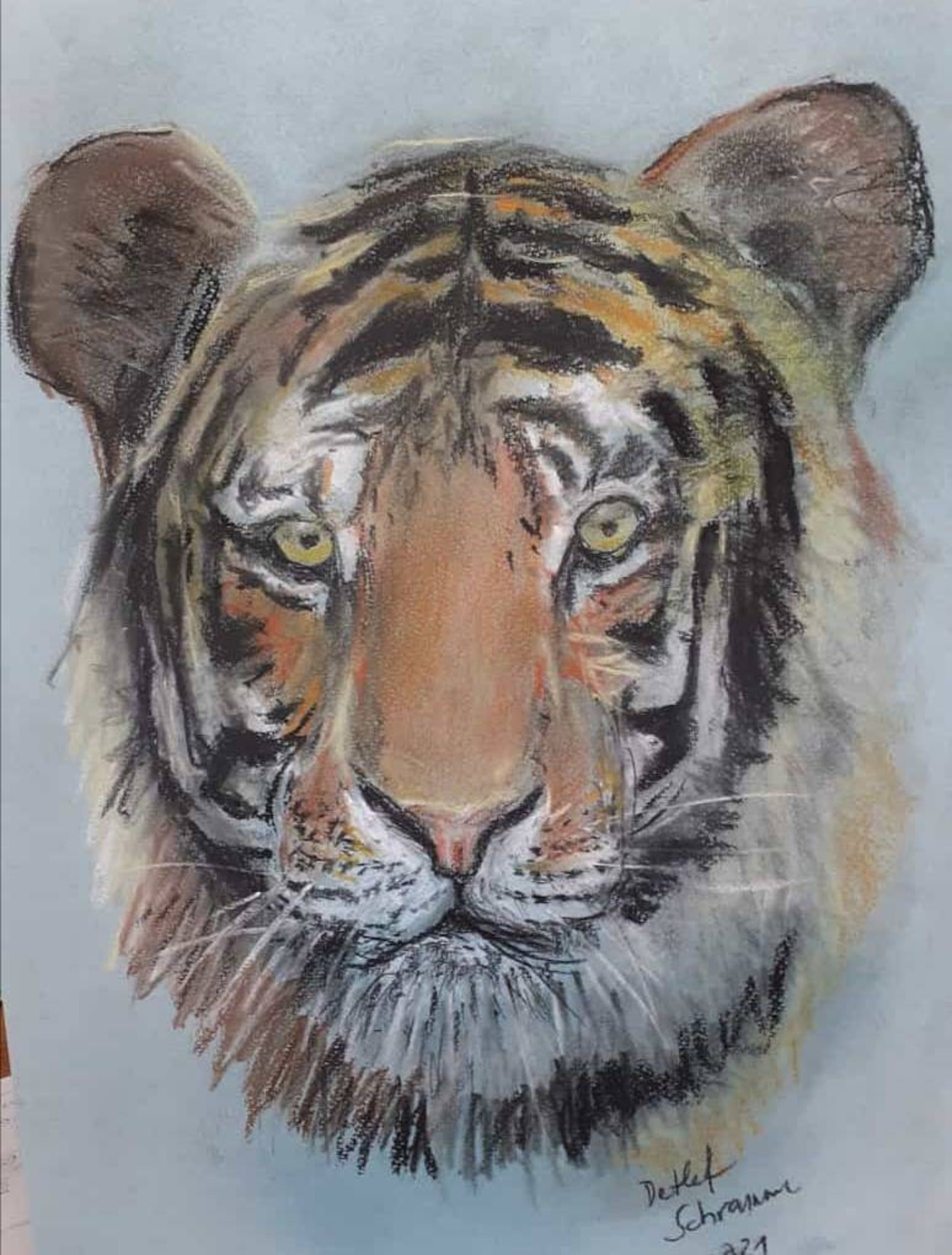 Chalk drawing of a tiger / unique Etsy