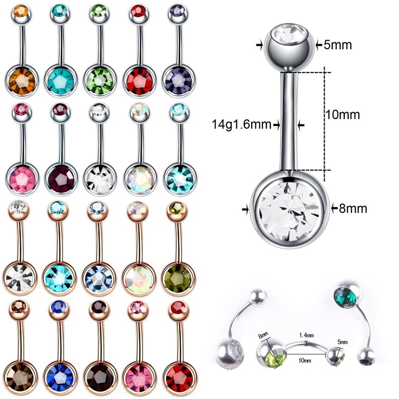 Gem Belly Bars Double Crystal Surgical Steel Navel Bar Belly Etsy