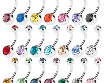 Gem Belly Bars Double Crystal Surgical Steel Navel Bar Belly Bar Button Ring UK