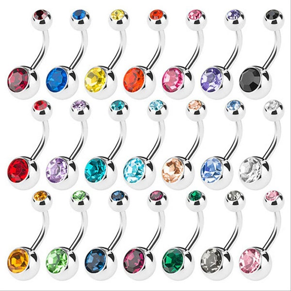 Gem Belly Bars Double Crystal Surgical Steel Navel Bar Belly Bar Button Ring UK