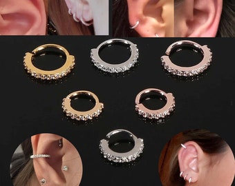 Diamante Septum Nose Ring,Cartilage Earring Helix Tragus Hoop Ring Surgical Steel Nose Ring Hoop Stud, Nose Stud, Ear Piercing, 6mm/8mm/10mm