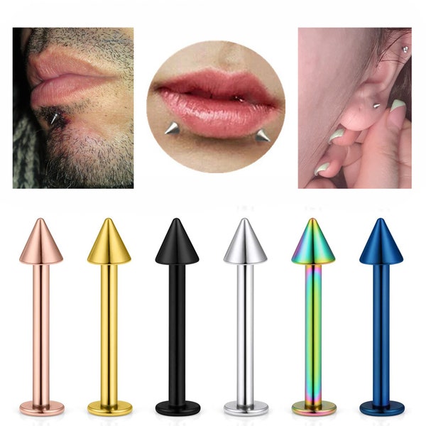 Labret Bars Spike Bars 18G Tragus Bar Stainless Steel Lip Studs Labret Threaded Cone Lip Rings Cartilage Tragus Snake Bite Piercing Jewellry