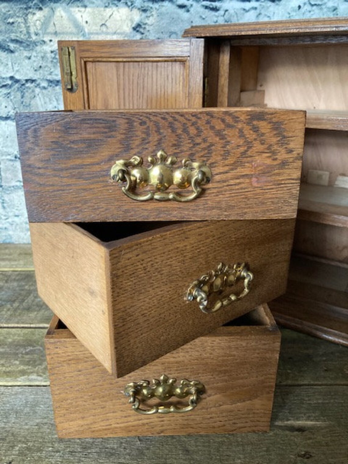 Vintage oak wood smokers with three interior drawers Etsy