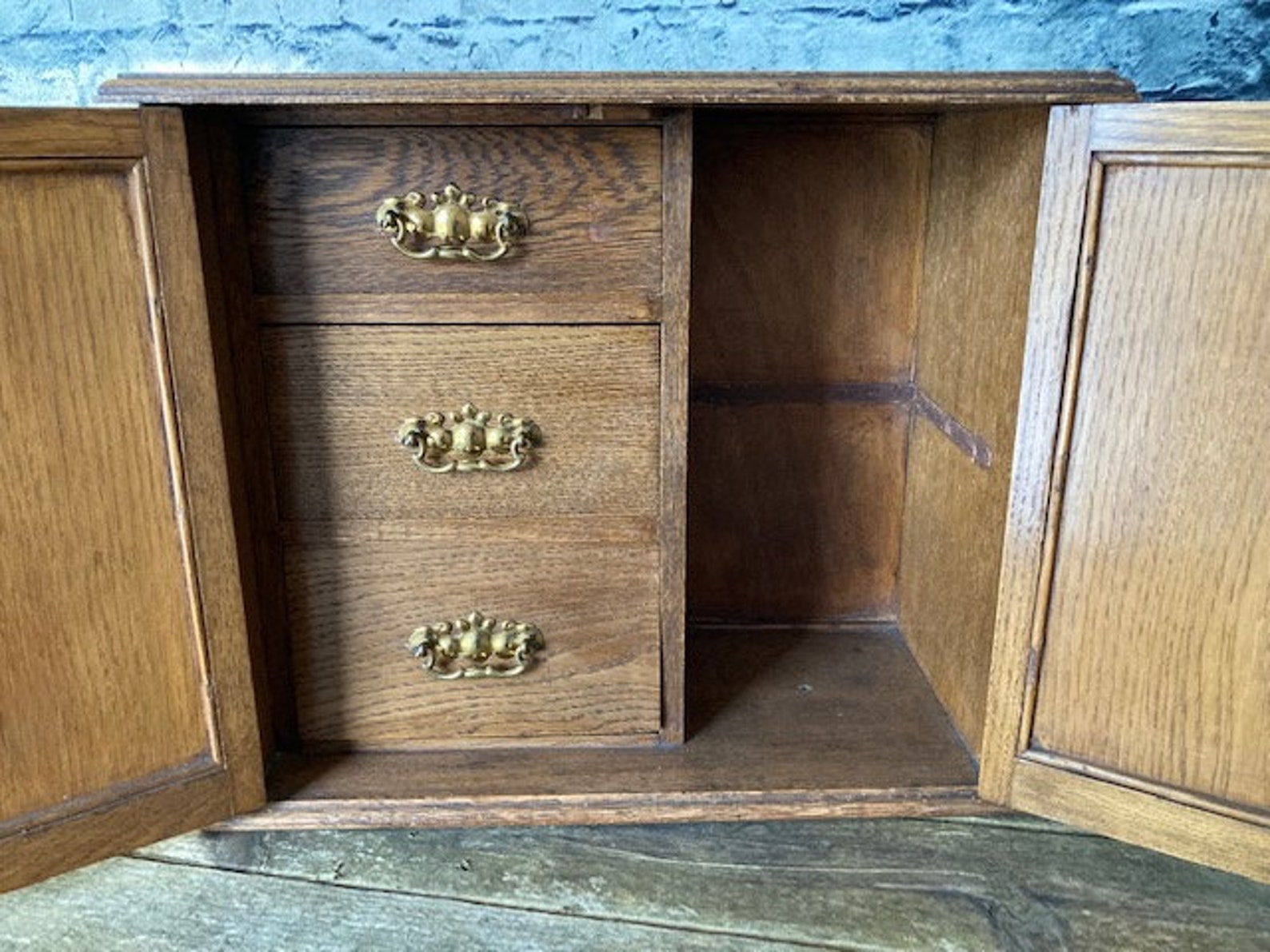 Vintage oak wood smokers with three interior drawers Etsy