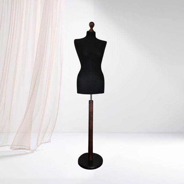 Mannequin female, Dress form, Sewing mannequin female, stand - round dark wood