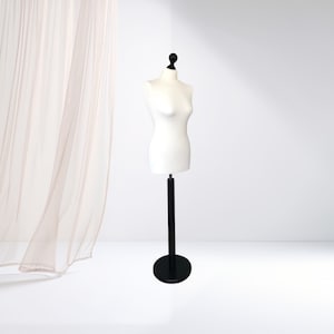 Mannequin female, Dress form, Sewing mannequin female, cover – cream, stand – black wood, Tailor Dress Form for Clothing Display & Design
