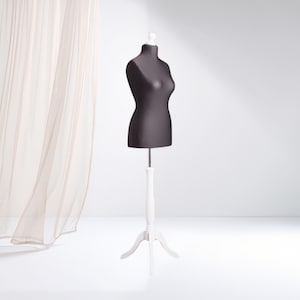 Mannequin female, Dress form, Sewing mannequin female, cover – black, stand – white wood, Tailor Dress Form for Clothing Display & Design