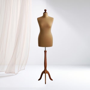 Mannequin female, Dress form, Sewing mannequin female, cover – beige, stand – dark wood