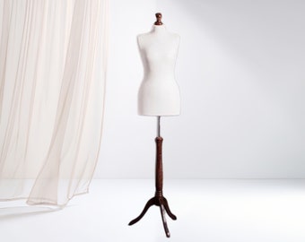 Mannequin female, Dress form, Sewing mannequin female, cover – white, stand – dark wood