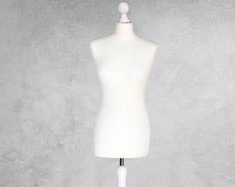 Mannequin female, Dress form, Sewing mannequin female, cover - cream, stand – white wood