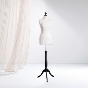 Mannequin female, Dress form, Sewing mannequin female, cover – white, stand – black wood, Tailor Dress Form for Clothing Display & Design