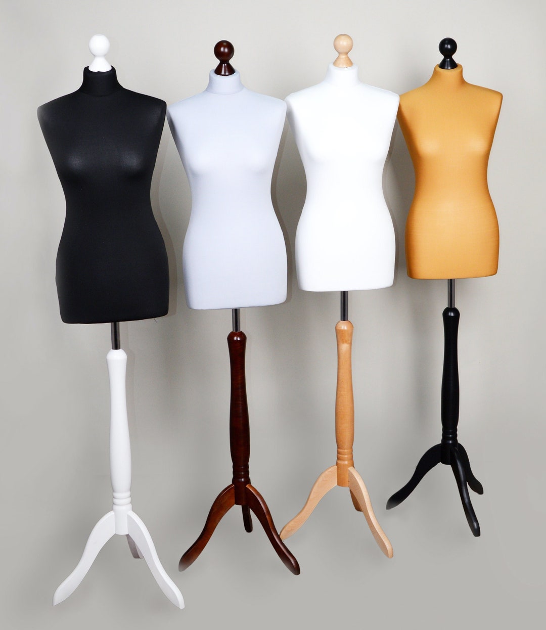 LUSORIA Manichino Sartoriale Femminile – Busto Beige/ Nero, Taglie XS A XXL, Altezza Regolabile 140-170 Cm