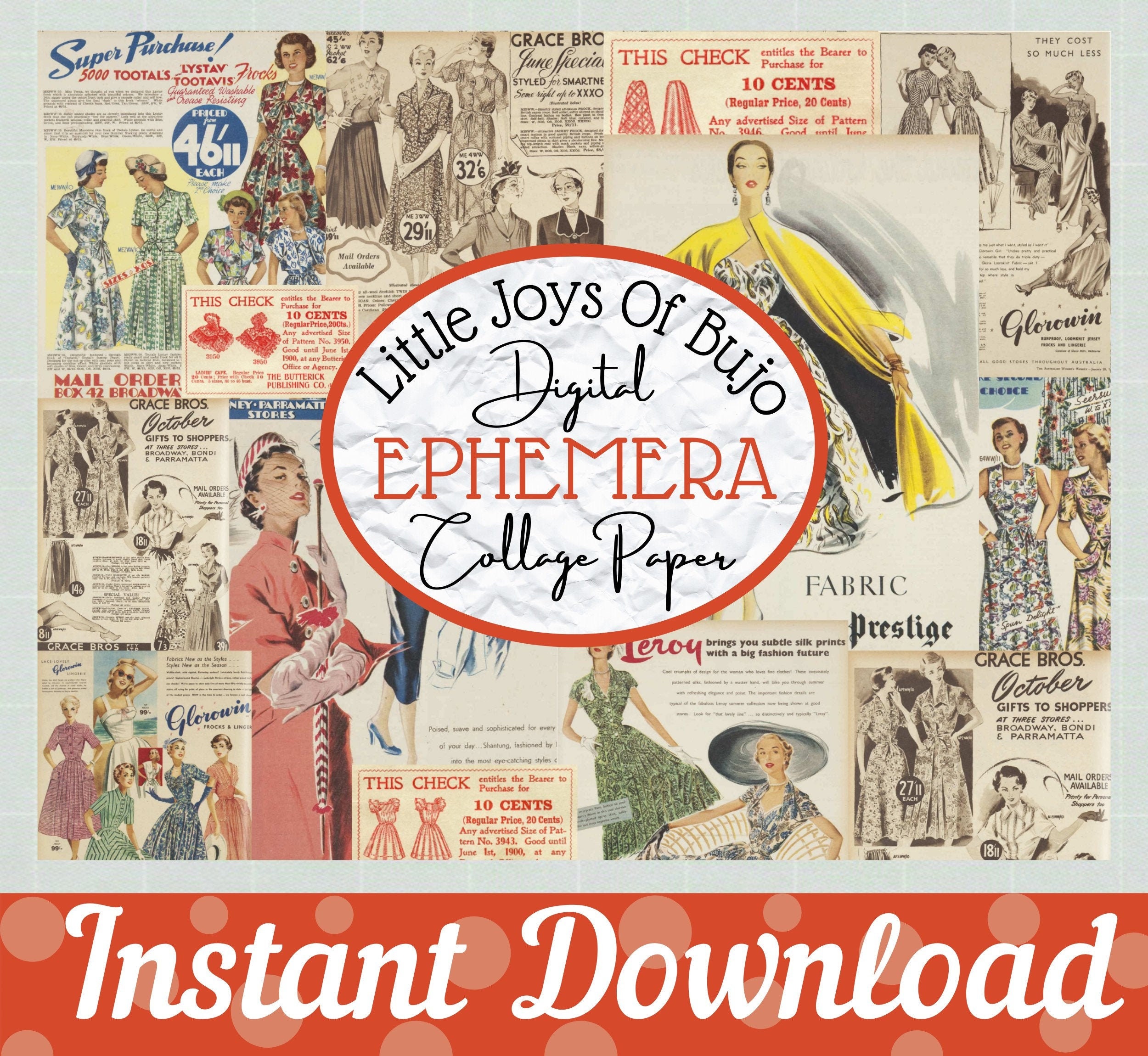 Printable Paper: Fashion Scrapbook Paper Vintage Ephemera | Etsy