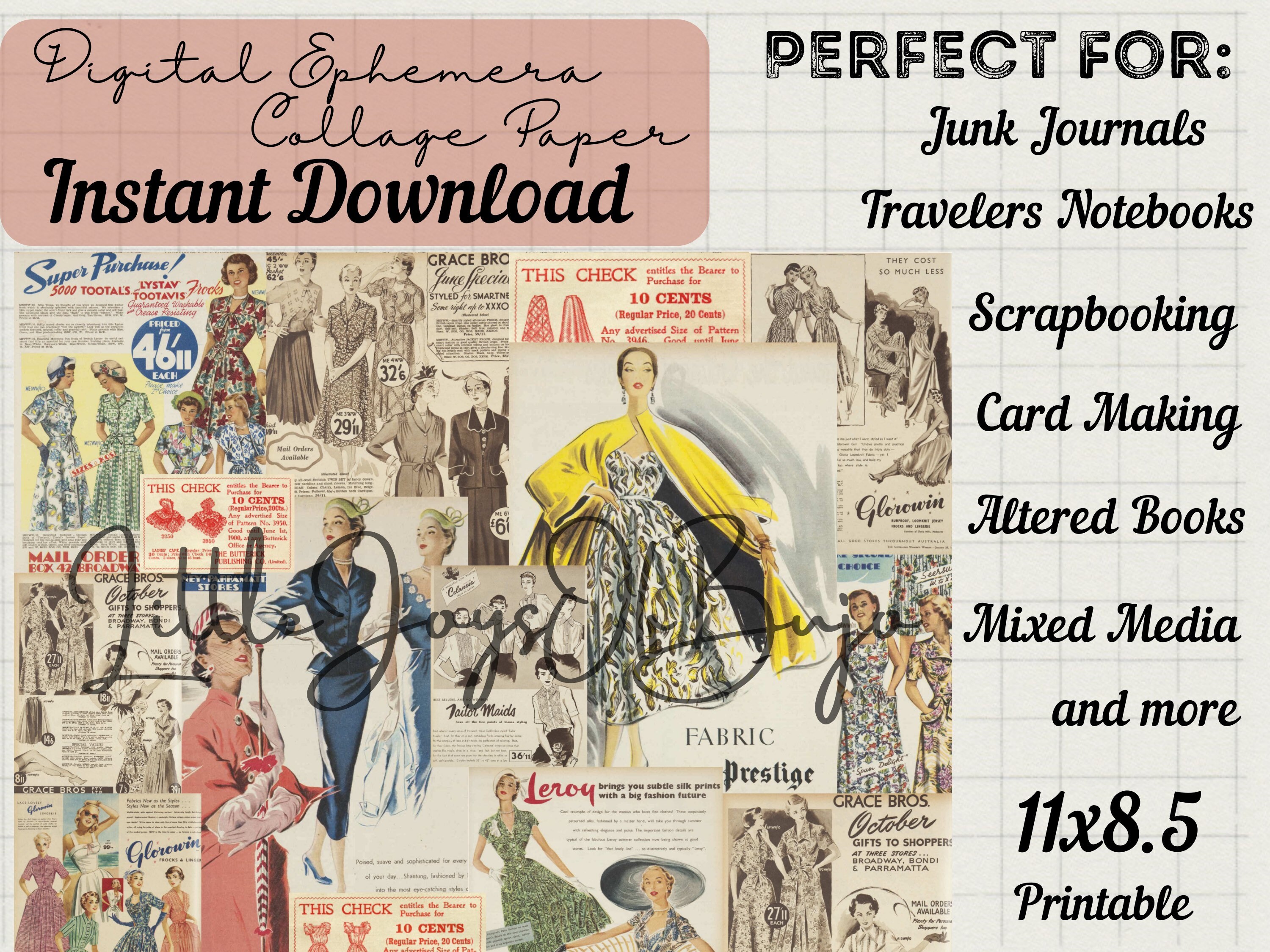 Printable Paper: Fashion Scrapbook Paper Vintage Ephemera | Etsy