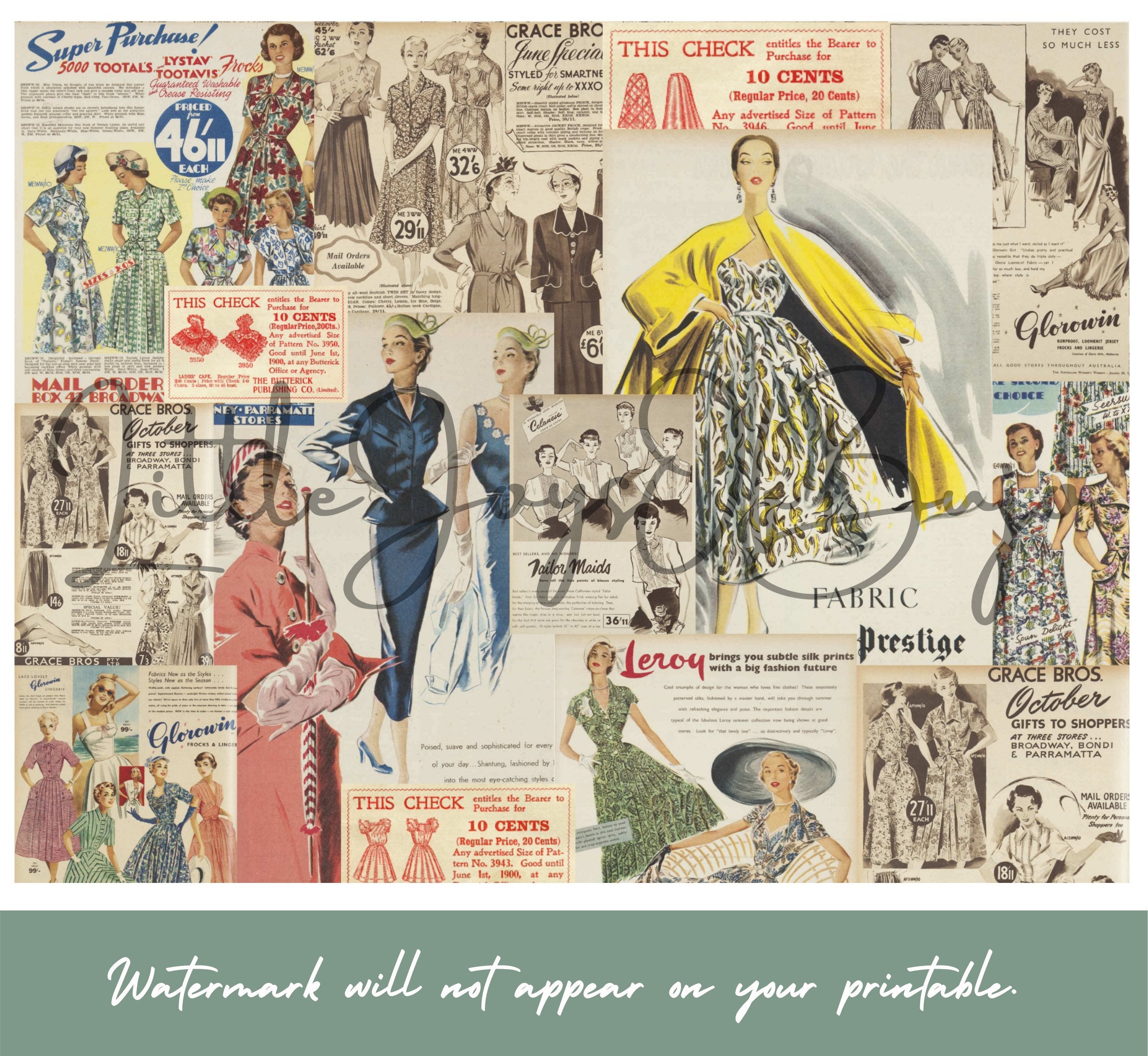 Printable Paper Fashion Scrapbook Paper Vintage Ephemera Etsy