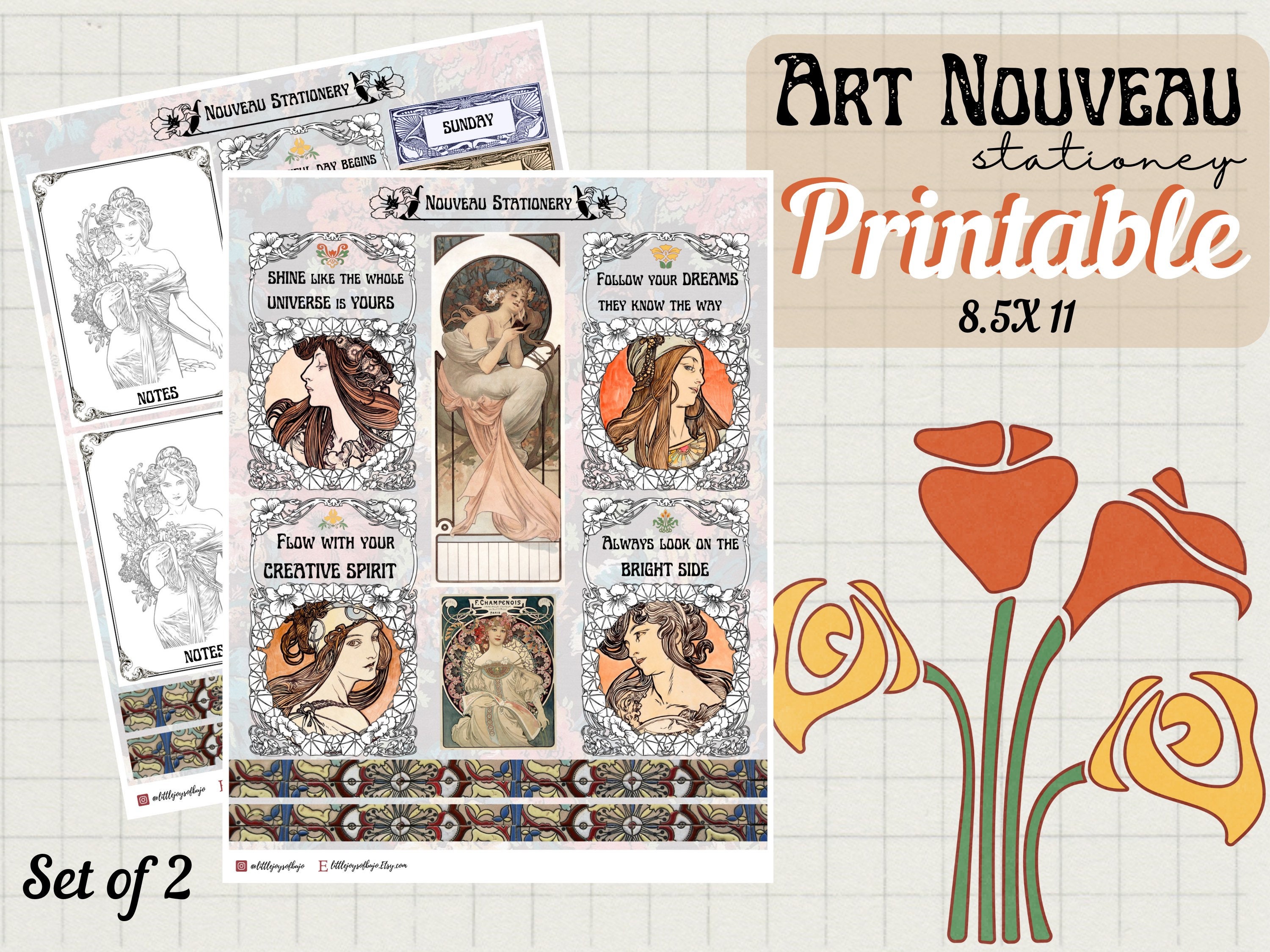 Digital Print Art Nouveau Journal Printable Kit Scrapbook Etsy
