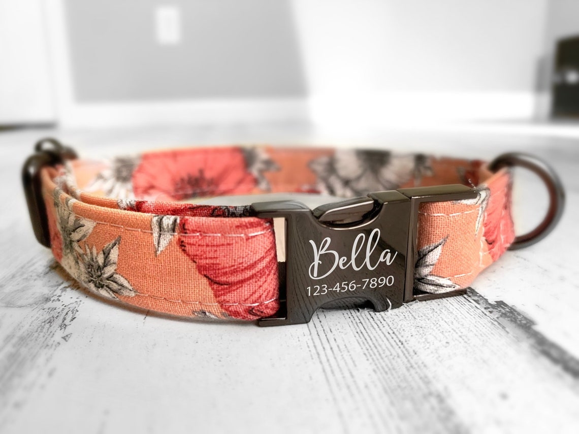 Floral Personalized Cat Collar Laser Engraved Custom Small Etsy