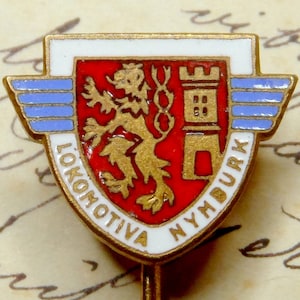 Czech Republic, Lokomotiva Nymburk, Football Pin. Coat of Arms Badge. Antique Enamel Brooch.