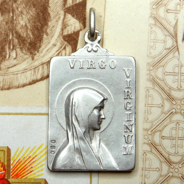 Virgo Virginum, Antique Religious Large Pendant. Silver Medal.