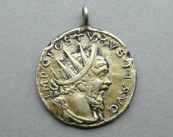 Roman Coin, IMP C POSTVMVS P F AVG. Old Silver Pendant