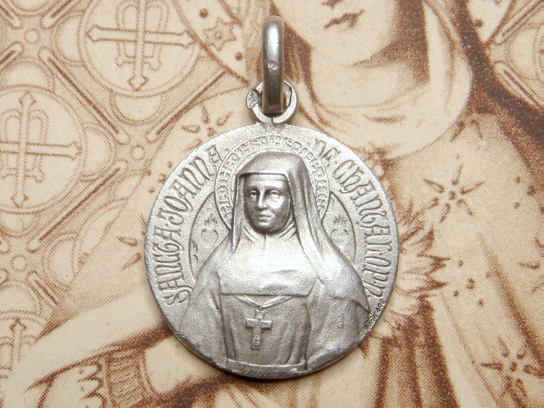 Saint Jane Frances by Chantal. Antique Religious Silver Pendant. Medal