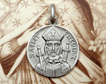 Saint Frederick of Utrecht, Frederic. Antique Religious Silver Pendant. Medal by Tschudin.