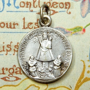 Notre Dame de Montaigu. Holy Virgin Mary. Antique Religious Pendant. French Medal.