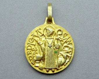 Saint Benedict of Nursia. Antique Gold Plating Pendant.