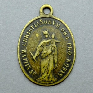 Pilgrimage Mombercelli 1899, Saint Virgin Mary. Italian, Antique Religious Medal. Brass Pendant.