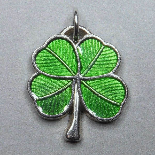 Four Leaf Clovers. Vintage Enamel Pendant. Lucky Charm, Large Medal.