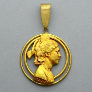 Woman, Provence. Antique Medal. Large Pendant.