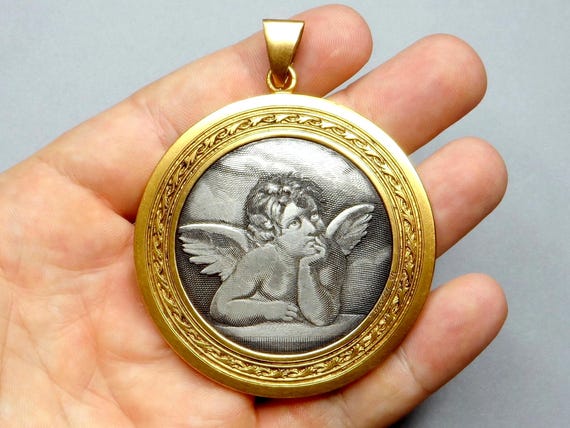 Cherub. Antique Large Wall Pendant. Children's Room. French Medal by Wicker.