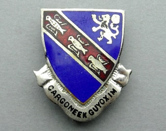 Cresta del 147º Regimiento, Cargoneek Guyoxim. Militar de Estados Unidos. Insignia de esmalte antiguo.